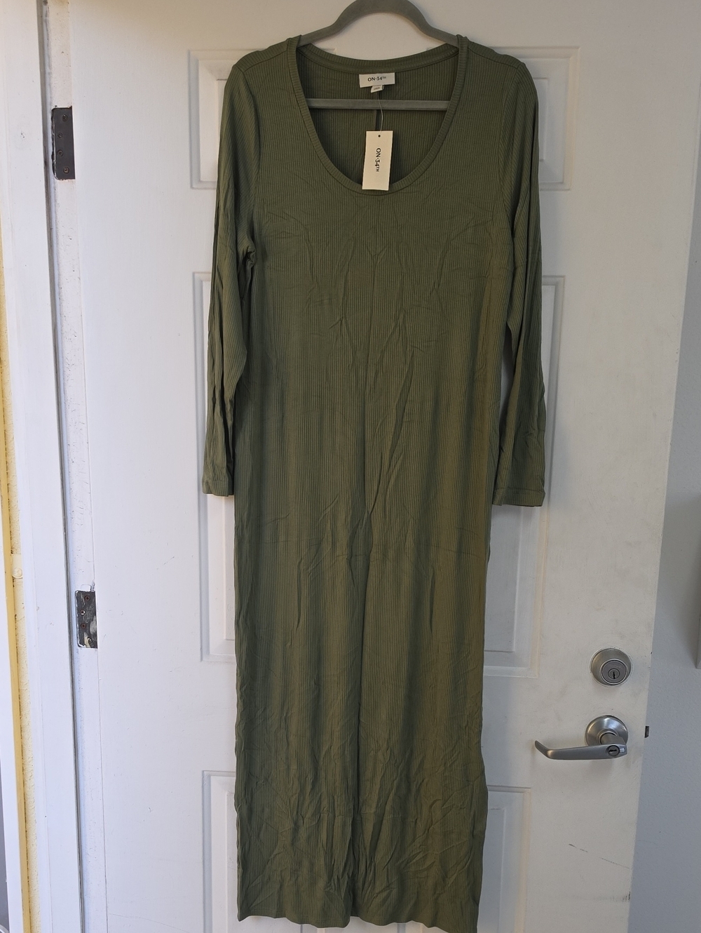 Olive green, long-sleeve scoop neck maxi